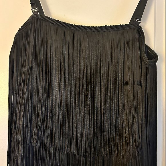 Fringed tiered satin mini-dress, size S - Picture 4 of 4